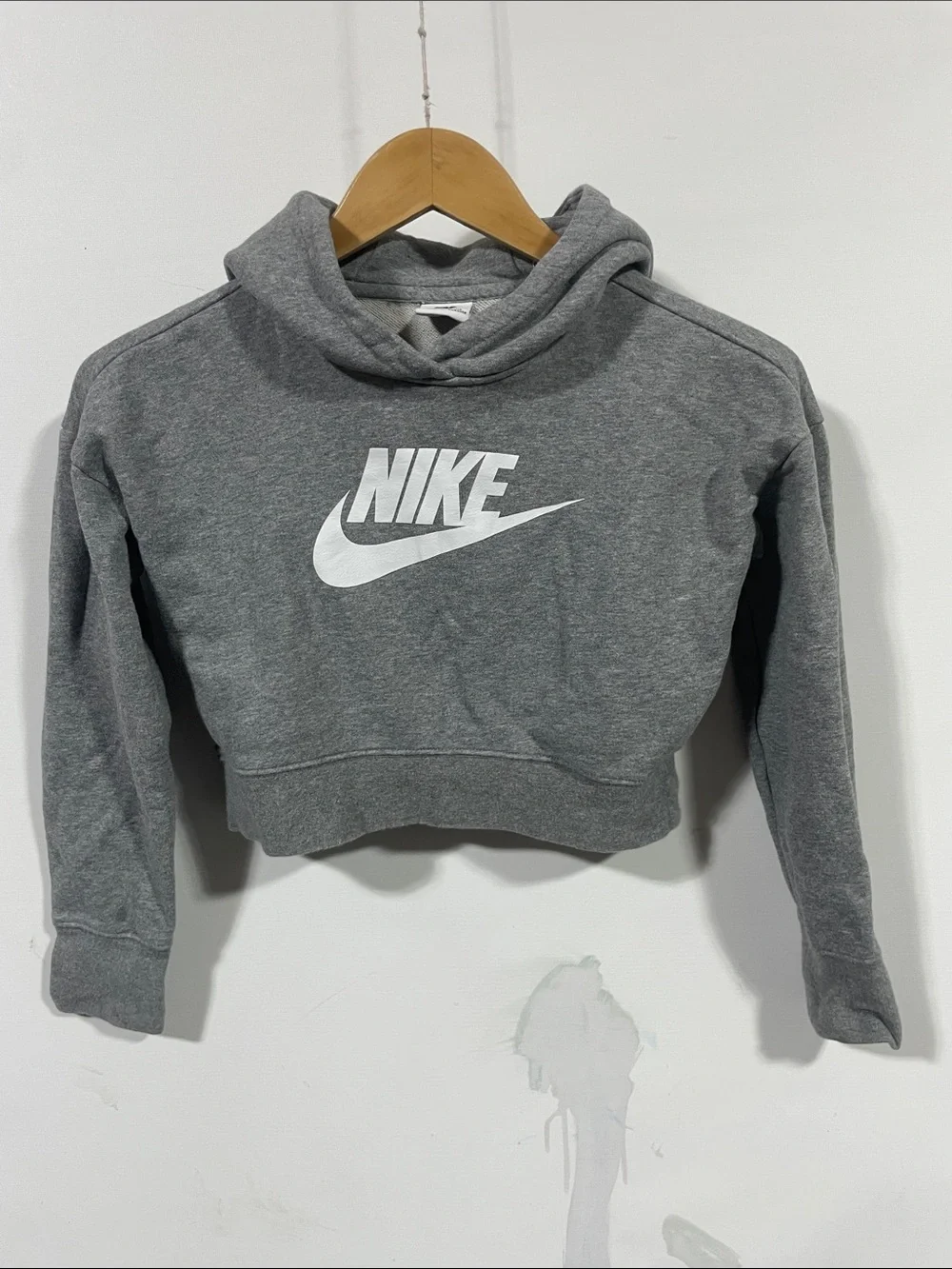 Nike Girls' Grey Cropped Hoodie with White Logo